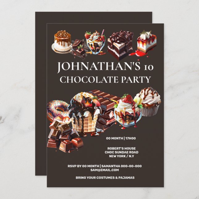 Schokolade Party Kuchen Nachspeise Eis Sommer Kind Einladung (Vorne/Hinten)