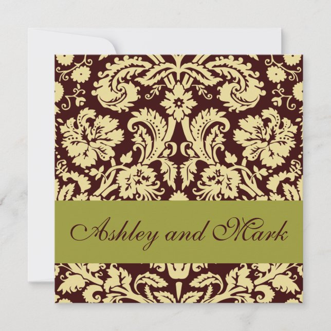 Schokolade Pistachio Damask Einladung Hochzeit (Vorderseite)