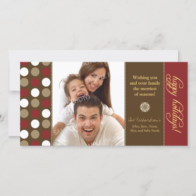 Schokolade Punkte Fotokarte Urlaub (rot) Feiertagskarte (Vorderseite)