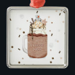 Schokolade Snowman Milkshake Weihnachtsjahr Ornament Aus Metall<br><div class="desc">Illustration eines Schokoladenweihnachtsmilch mit Schlagsahne,  Sprinklen,  Schokoladenstückchen,  Hot Fudge,  Caramel,  Schneeflocken Weihnachtsgebäck und Marshmallow Schneemann. Personalisieren Sie mit Name und Jahr.</div>