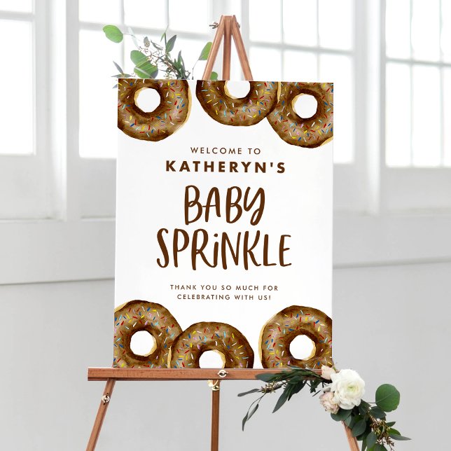 Schokolade Sprinkle Donuts Baby Sprinkle Poster (Watercolor Chocolate Donuts Baby Sprinkle Welcome Sign – Customizable Baby Shower Decor)