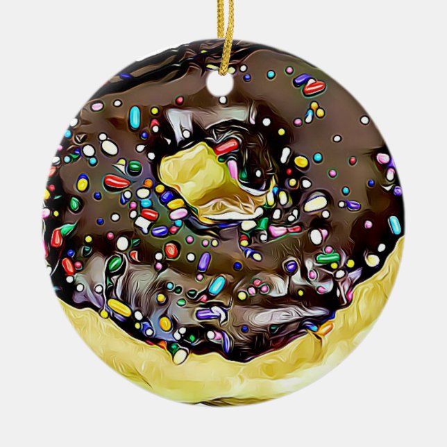 Schokolade Sprinkled Donut Yummy Food Weihnachten Keramik Ornament (Vorne)
