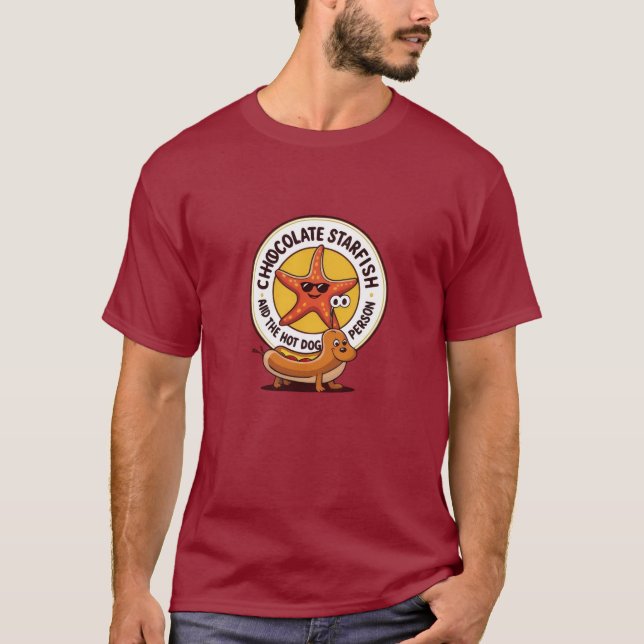 Schokolade Starfish and Hot Dog Cartoon T - Shirt (Vorderseite)