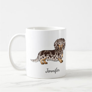 Schokolade & Tan Dapple Long Hair Dackel & Name Kaffeetasse