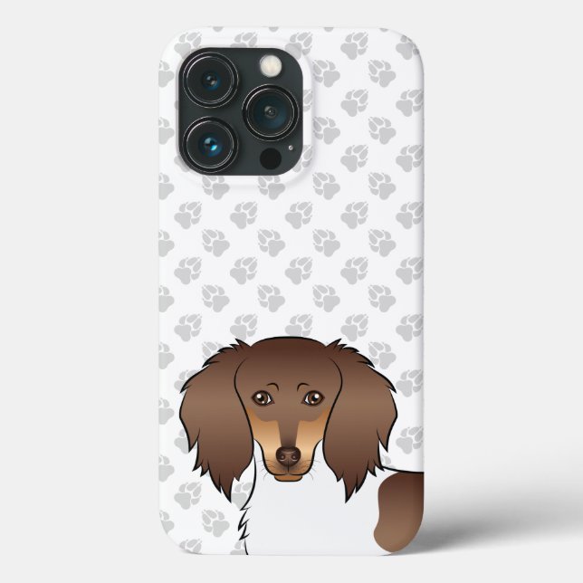 Schokolade & Tan Piebald Long Hair Dackel & Paws Case-Mate iPhone Hülle (Rückseite)