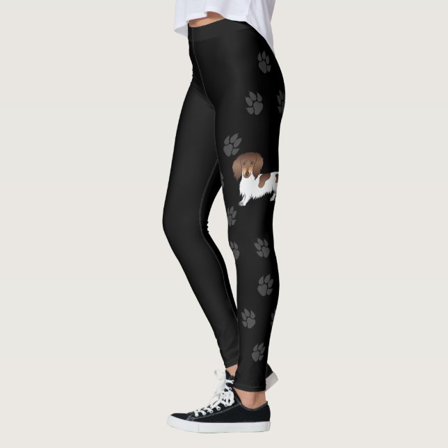 Schokolade & Tan Piebald Long Hair Dackel & Paws Leggings (Links)