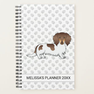 Schokolade & Tan Piebald Long Hair Dackel & Text Planer