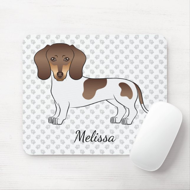 Schokolade & Tan Pied Kurz Haare Dackel & Name Mousepad (Mit Mouse)