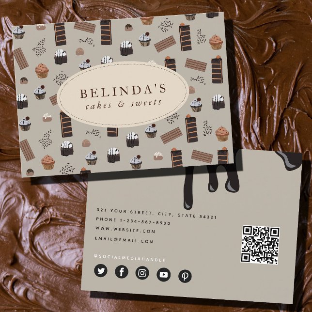 Schokolade Theme Bäckerei Koch Caterer QR Code Visitenkarte (Chocolate Theme Bakery Chef Caterer QR Code Business Card)