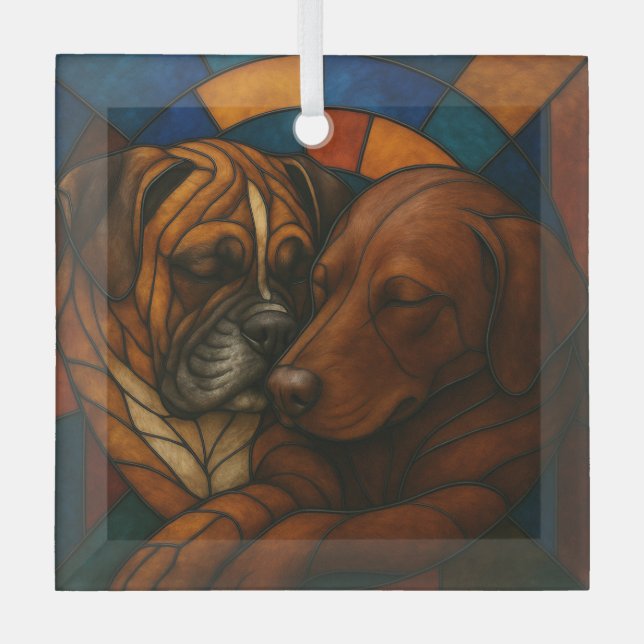 Schokolade und Boxer Labrador "Hartglas" Ornament Aus Glas (Vorderseite)