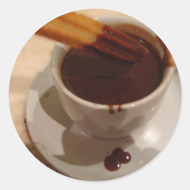 Schokolade und Churros Runder Aufkleber (Vorderseite)