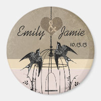 Schokolade und Coral Bird Cage Wedding Magnet