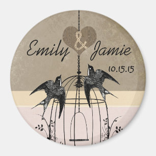 Schokolade und Coral Bird Cage Wedding Magnet