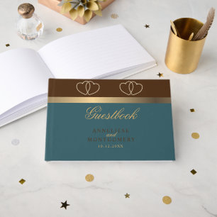 Schokolade und Dunkelheit Aquamarin mit Goldherzen Gästebuch