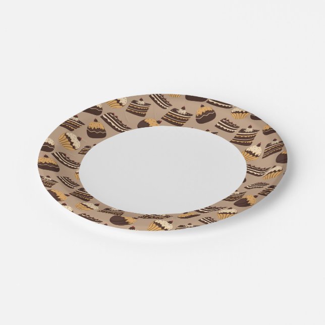 Schokolade und Gebäck 3 Pappteller (Schrägansicht)