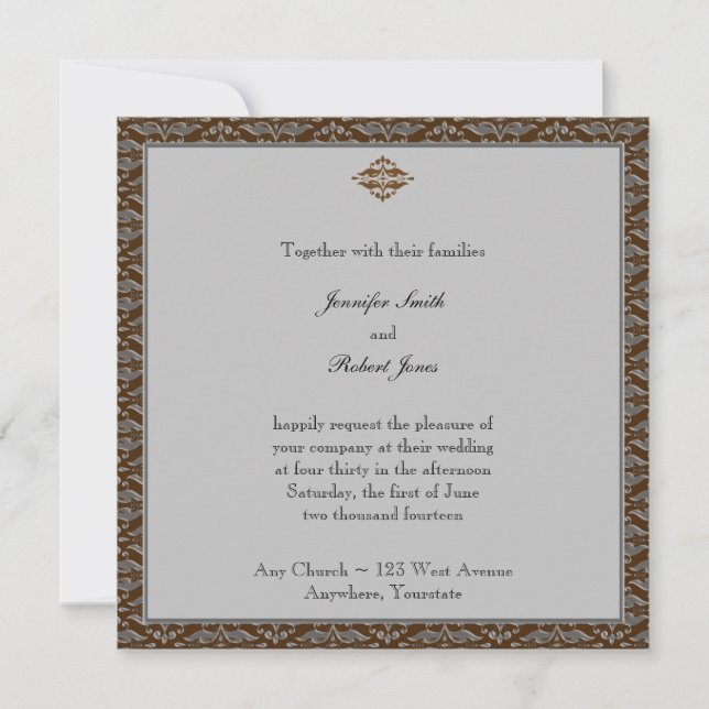Schokolade und Silberdämpfe Einladung zur Hochzeit (Vorderseite)