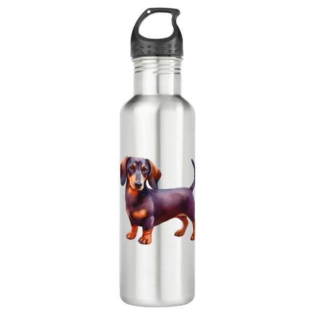 Schokolade und Tan Cream Dachshund Malerei - Wein Edelstahlflasche (Vorderseite)