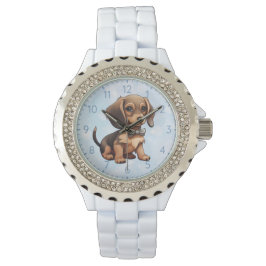 Schokolade und Tan Dackel Armbanduhr