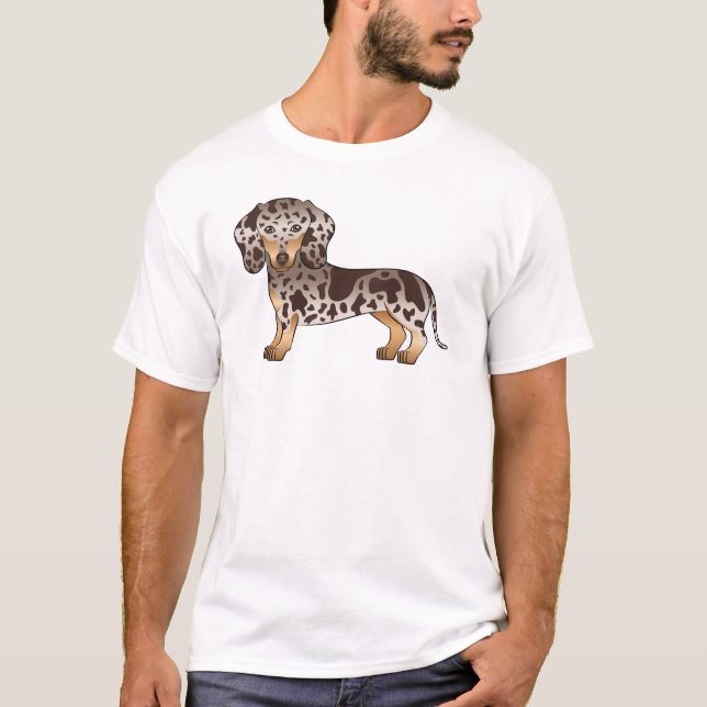 Schokolade und Tan Daple glatte Dackel T-Shirt (Vorderseite)