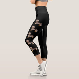 Schokolade und Tan Daple Kurz Hair Dackel Hunde Capri Leggings