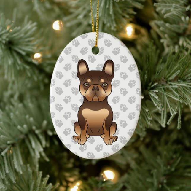 Schokolade und Tan French Bulldog Niedlicher Hund  Keramik Ornament (Baum)