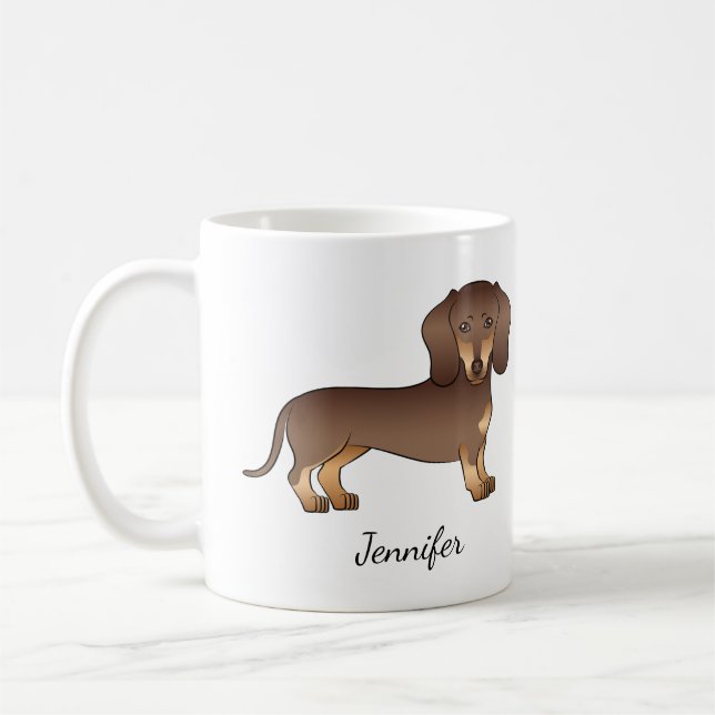 Schokolade und Tan Kurz Haare Dackel & Name Kaffeetasse (Links)