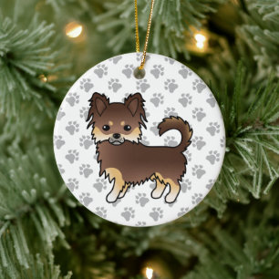 Schokolade und Tan-Langcoat Chihuahua Hunde und Pa Keramik Ornament