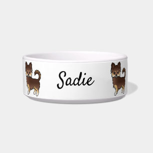 Schokolade und Tan Long Coat Chihuahua Hund & Name Napf