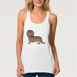 Schokolade und Tan Long Hair Dackel Cartoon Dog Tank Top