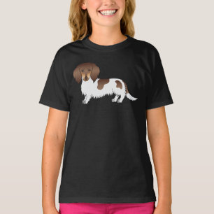 Schokolade und Tan Piebald Lange Haare Dackel Hund T-Shirt