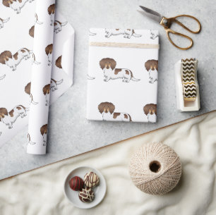 Schokolade und Tan Pied Long Hair Dackel Muster Geschenkpapier