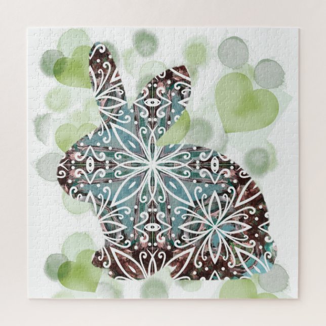 Schokolade und weich blauer Mandala Bunny mit Herz Puzzle (Vertikal)