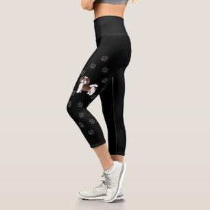 Schokolade und weißer Havanese Cartoon Dog & Paws Capri Leggings