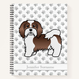 Schokolade und weißer Havanese Cartoon Hund & Name Notizbuch