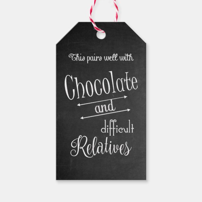 Schokolade & Weinflasche Weinverkostung Party Geschenkanhänger (Vorderseite)