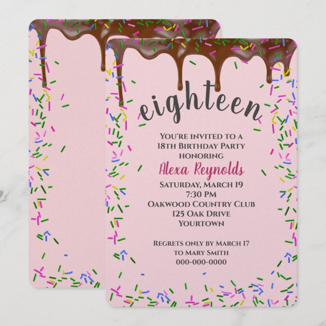 Schokoladeis mit Sprinklen zum 18. Geburtstag Einladung (Vorne/Hinten)