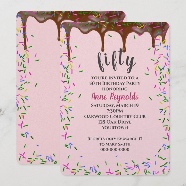 Schokoladeis mit Sprinklen zum 50. Geburtstag Einladung (Vorne/Hinten)