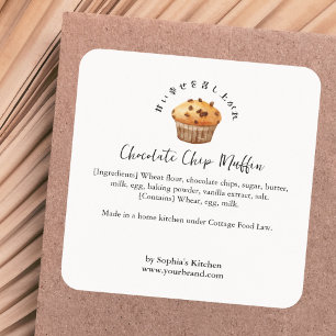 Schokoladen-Chip-Muffin-Aquarell-Bäckerei-Zutat Quadratischer Aufkleber
