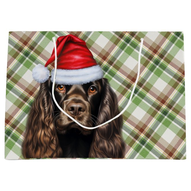Schokoladen-Cocker-Spaniel-Hund mit kariertem Weih Große Geschenktüte (Vorderseite)
