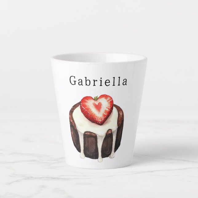 Schokoladen-Cupcake-Erdbeerherz Milchtasse (Vorderseite)