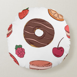 Schokoladen-Donut- und Süßigkeiten-Muster Rundes Kissen