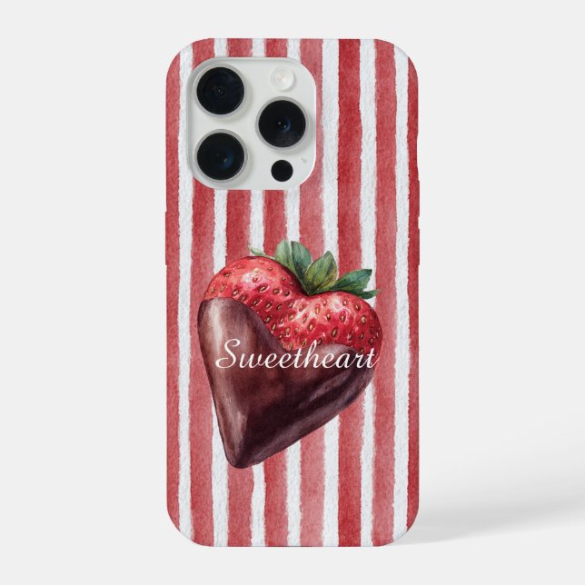 Schokoladen-Erdbeere Herz Rot-Weiß-Gestreift  iPhone Hülle (Rückseite)