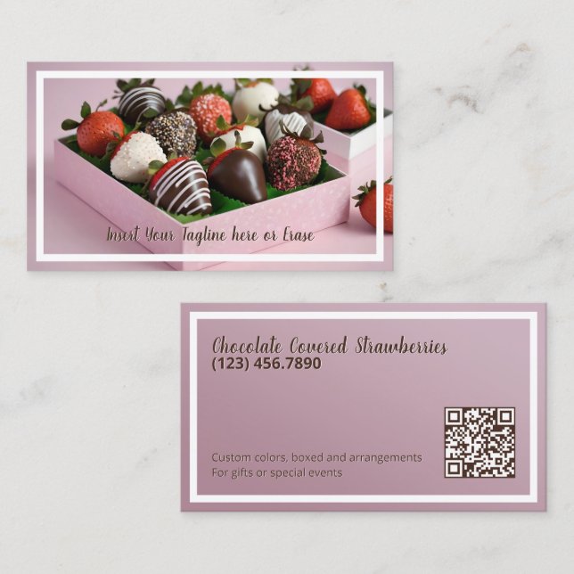 Schokoladen Erdbeeren QR Visitenkarte (Vorne/Hinten)