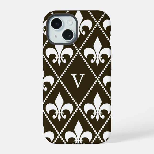 Schokoladen-Fleur de Lis mit Monogramm iPhone 15 Hülle (Rückseite)