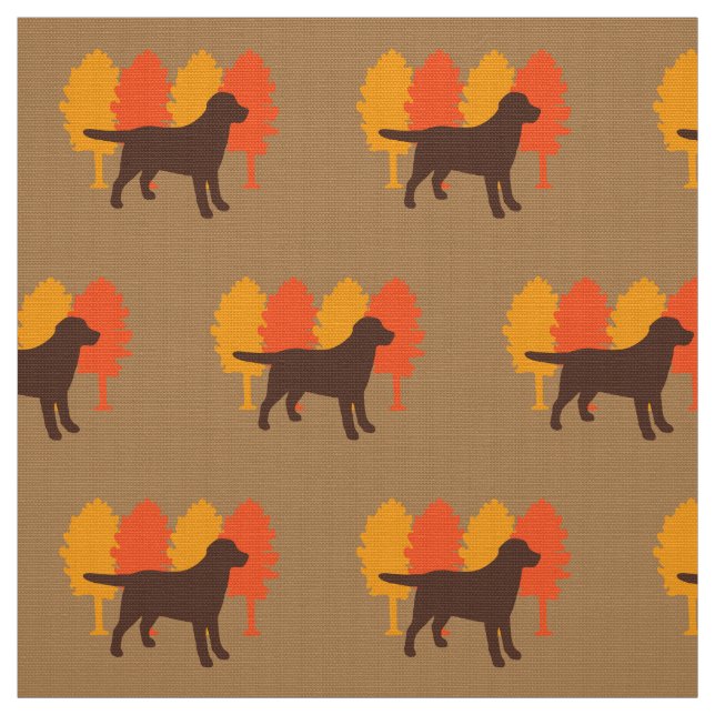 Schokoladen-Labrador-Kontur-Herbst-Baum-Toffee Stoff (Muster)