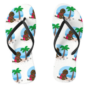 Schokoladen-Labrador-Mädchen-Sommer-Ferien drehen Flip Flops