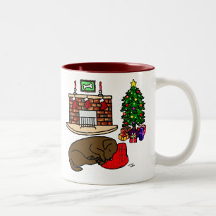 Schokoladen-Labrador-WeihnachtsschlafenCartoon Zweifarbige Tasse