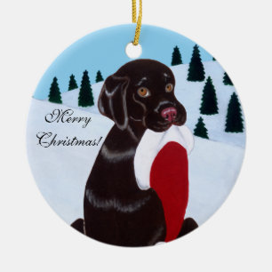 Schokoladen-Labrador-WeihnachtsWeihnachtsmannmütz Keramik Ornament