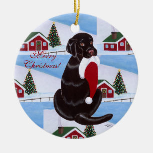Schokoladen-Labrador-WeihnachtsWeihnachtsmannmütz Keramik Ornament