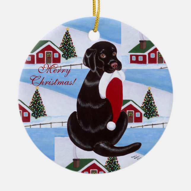 Schokoladen-Labrador-WeihnachtsWeihnachtsmannmütze Keramik Ornament (Vorne)